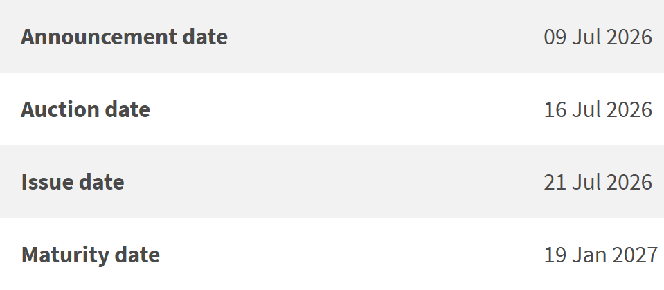 6-month Singapore T-bill Issue Details 16 July 2026