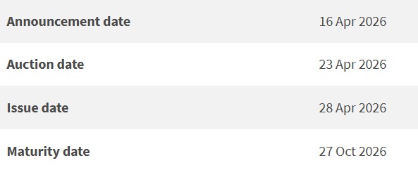 6-month t-bill issue details 9 apr 2026