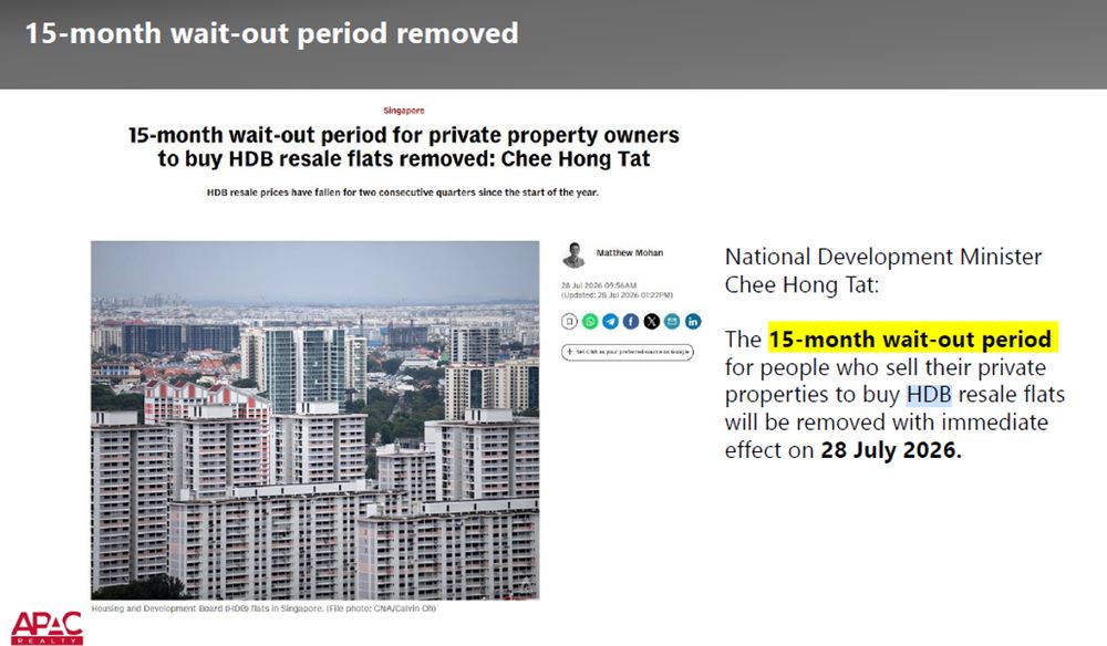 APAC Realty - Regulatory changes announced in July 2026 – removal of 15-month wait-out period