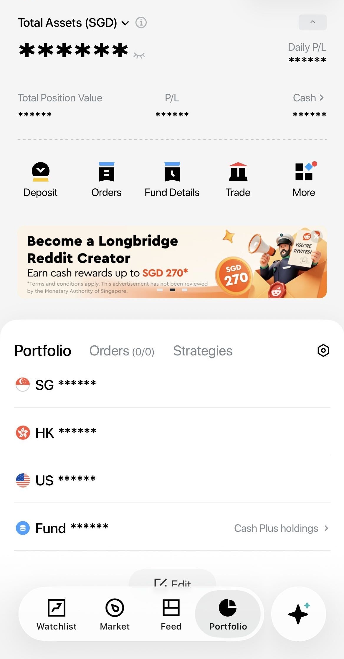 Longbridge SG, HK, US and fund holdings in one portfolio