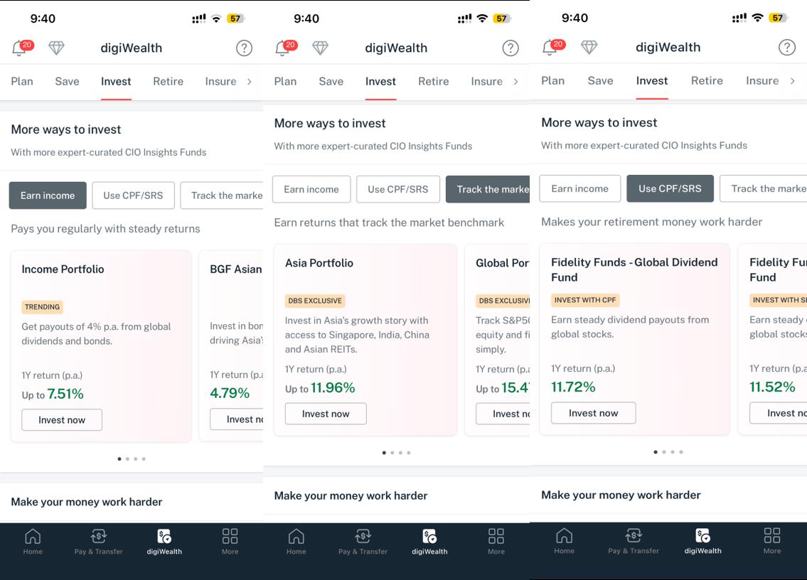 DBS digiWealth personalised portfolio options