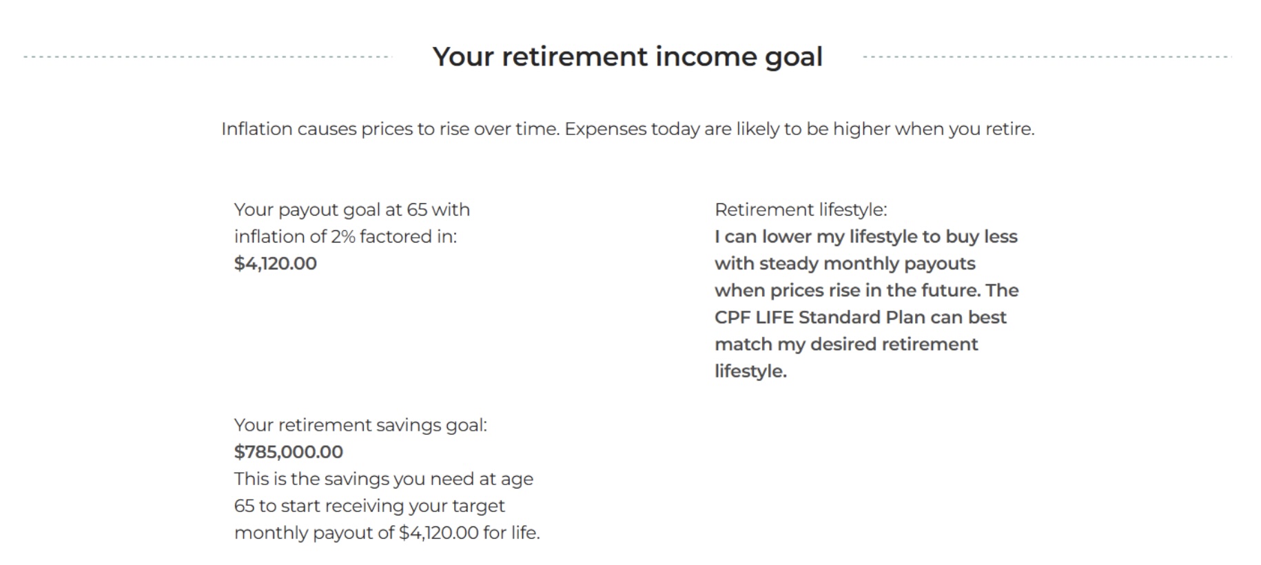 Retirement savings summary page