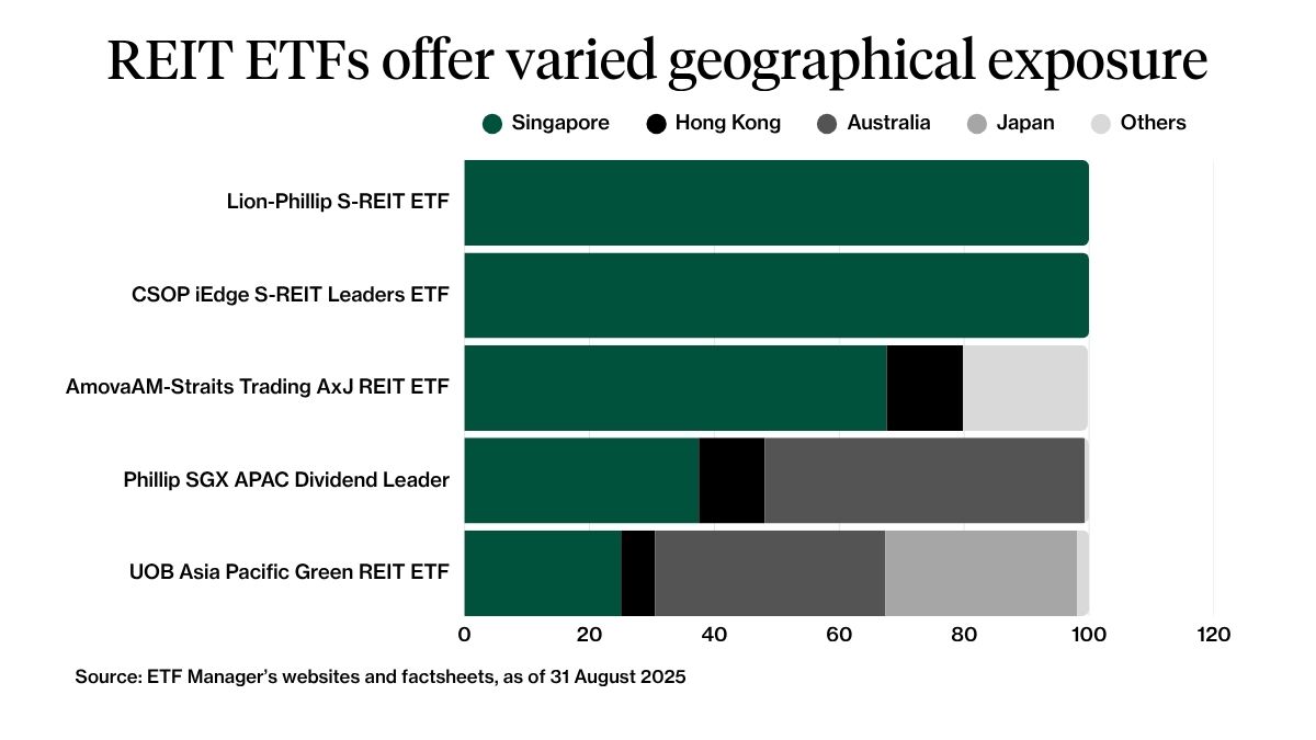 S-REIT ETFs geographical exposure August 2025