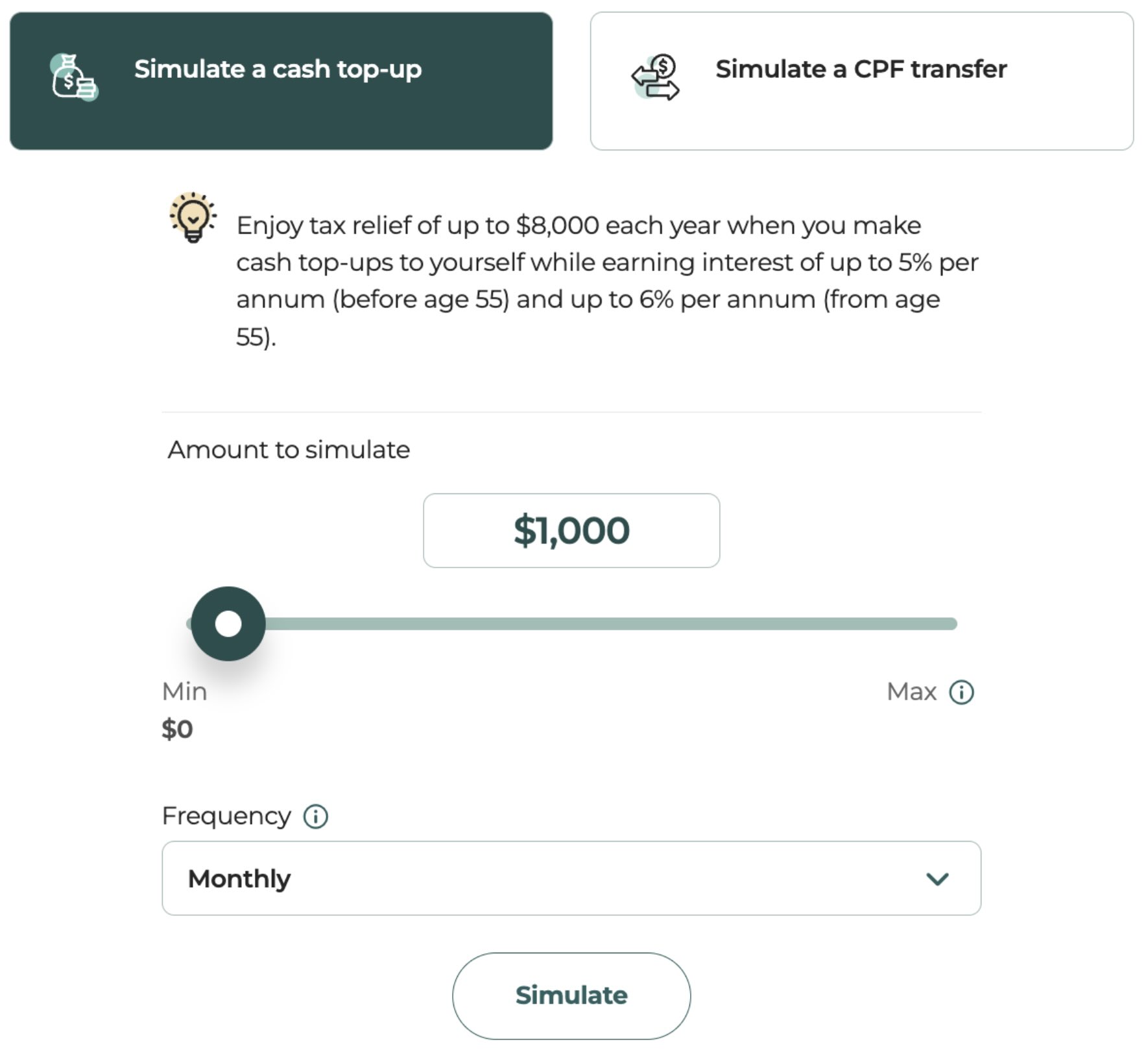 Simulate cash topup