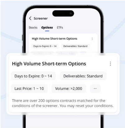 Webull Options screener