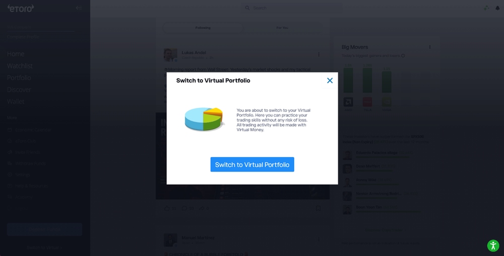 eToro Virtual Portfolio Enables Practice Trading