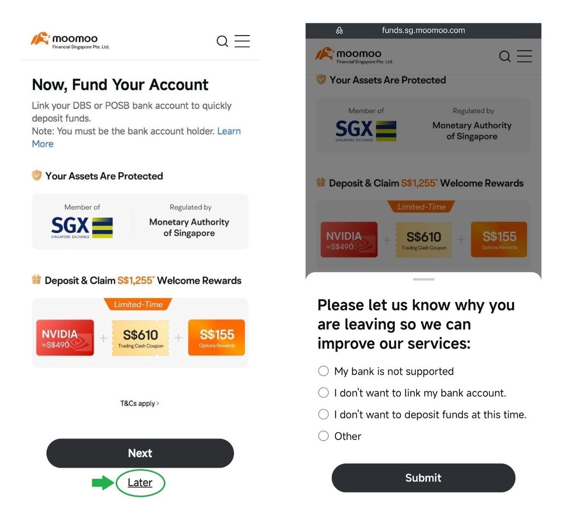 screenshot of fund moomoo account later and submit survey