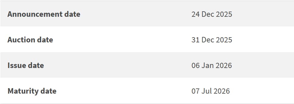 6month tbill auction date