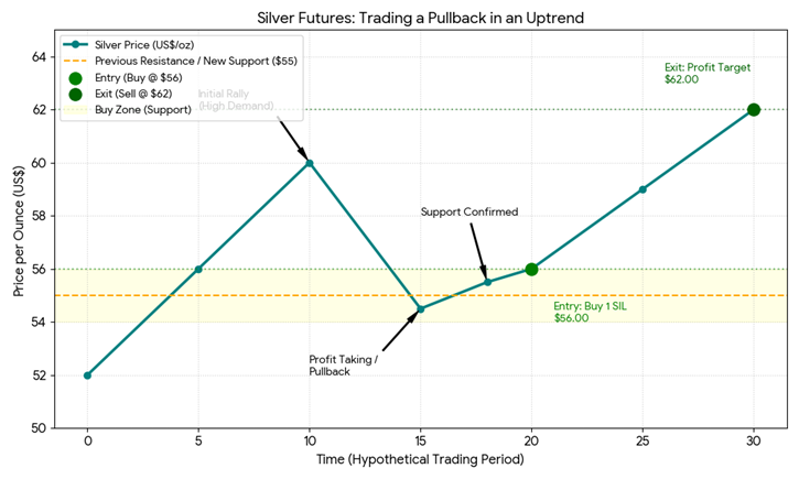 Silver pullback entry within uptrend