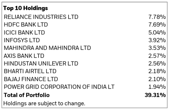 iShares MSCI India Climate Transition ETF Major Holdings Top 10 Holdings