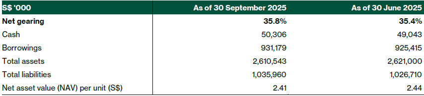 Parkway Life REIT 1H25 balance sheet summary