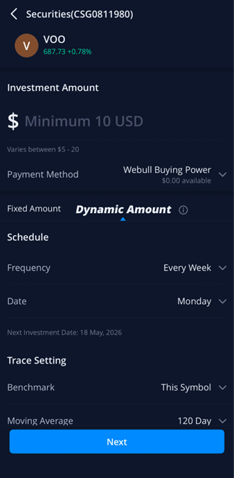 VOO Dynamic Investment Plan Setup