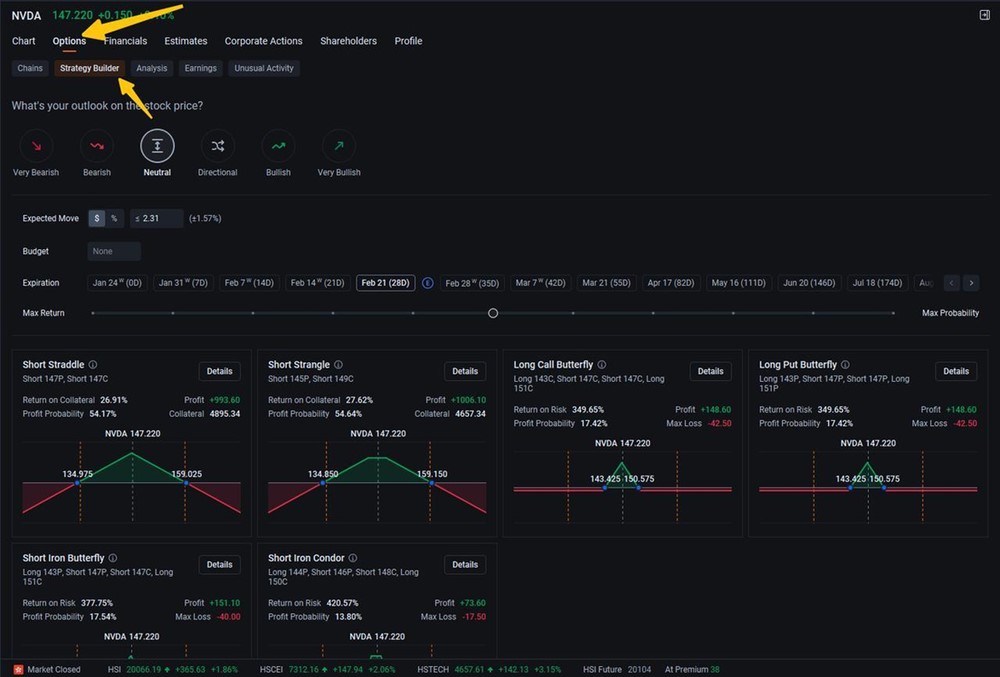 moomoo Options Strategy Builder Interface