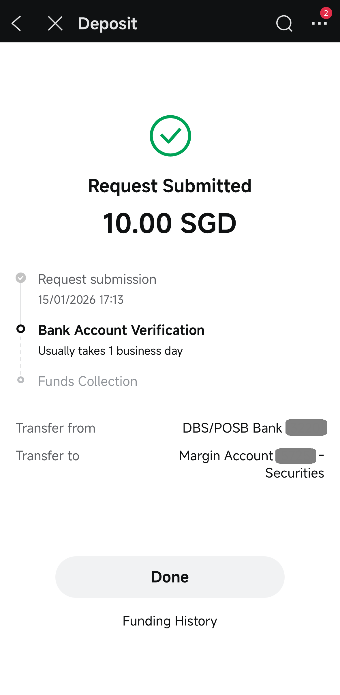 screenshot of moomoo deposit successful 