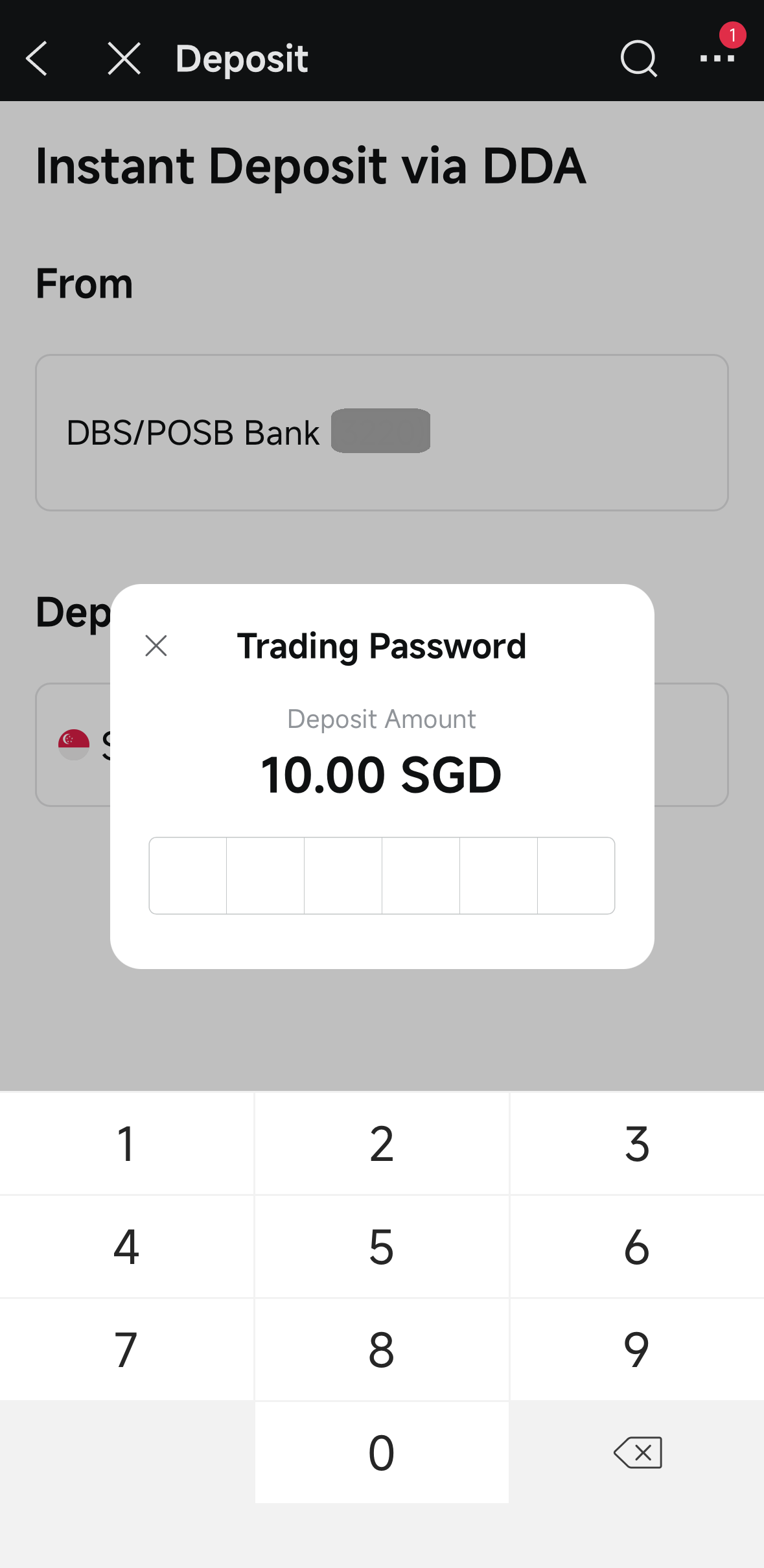 screenshot of moomoo fund account process - prompt to put trading password